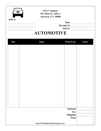 Automotive Receipt cash receipt