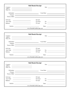 Bail Bonds Receipt cash receipt