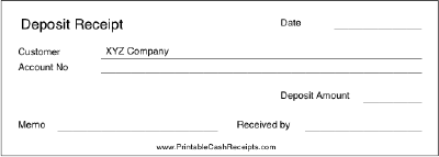 Bank Deposit Receipt cash receipt