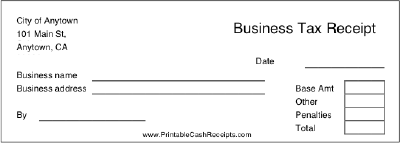 Business Tax Receipt cash receipt