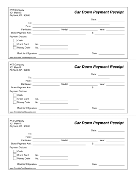 Car Down Payment Receipt cash receipt