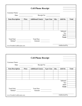 Cell Phone Receipt cash receipt