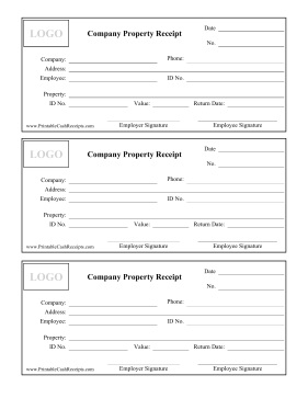 Company Property Receipt cash receipt