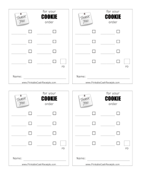 Cookie Order Thank You Receipt cash receipt