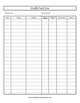 Credit Card Log cash receipt