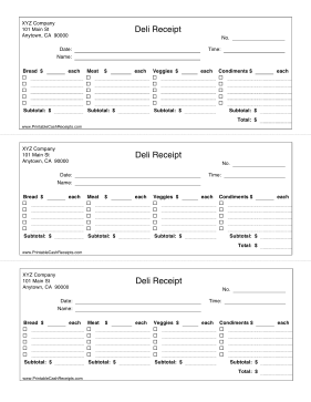 Deli Receipt cash receipt