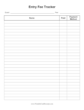 Entry Fee Tracker cash receipt