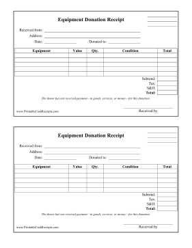 Equipment Donation Receipt cash receipt