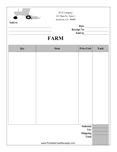 Farm Supplies Receipt cash receipt