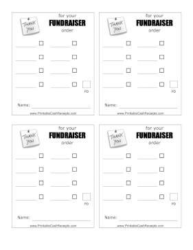 Fundraiser Order Thank You Receipt cash receipt