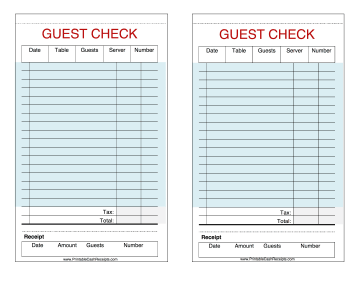 Guest Check cash receipt