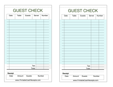 Guest Check Blue cash receipt