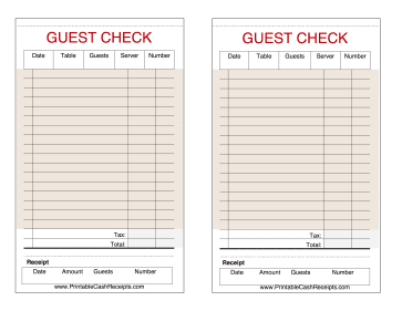 Guest Check Brown cash receipt