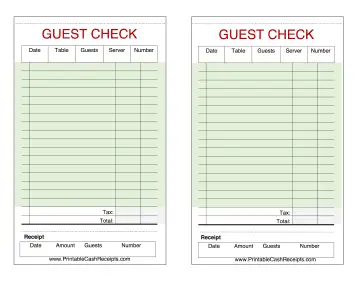 Guest Check Green cash receipt