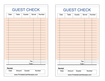 Guest Check Orange cash receipt