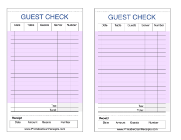 Guest Check Purple cash receipt