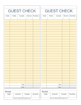Guest Check Yellow Long cash receipt