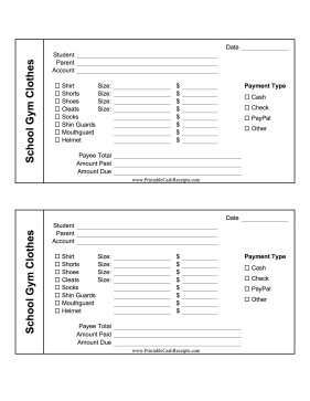Gym Clothes Receipt cash receipt