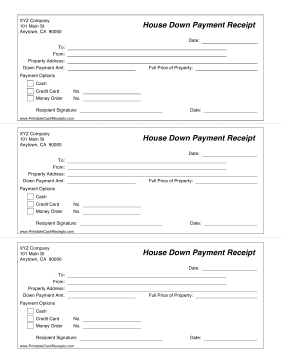 House Down Payment Receipt cash receipt