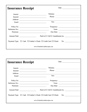 Insurance Receipt cash receipt