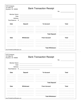 Itemized Bank Deposit Receipt cash receipt