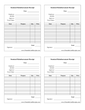 Itemized Reimbursement Receipt cash receipt
