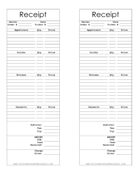 Itemized Restaurant Receipt cash receipt