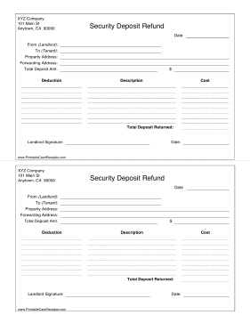 Itemized Security Deposit Receipt cash receipt