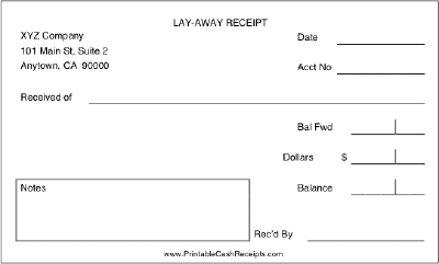 Layaway Receipt