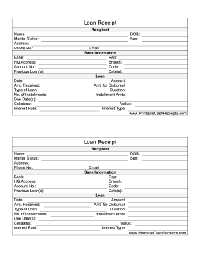 Loan Receipts cash receipt