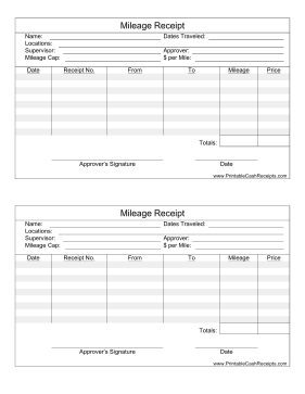 Mileage Reimbursement Receipt cash receipt