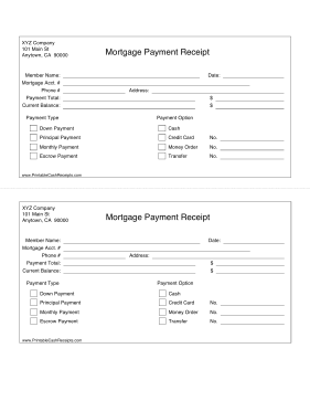 Mortgage Receipt cash receipt