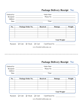 Package Delivery Receipt cash receipt