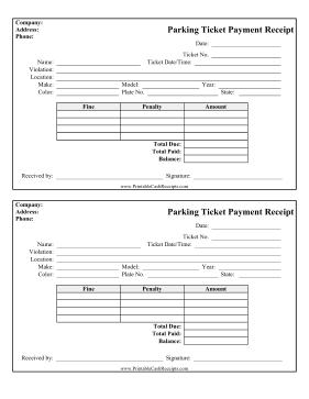 Parking Ticket cash receipt