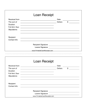 Personal Loan Receipt cash receipt