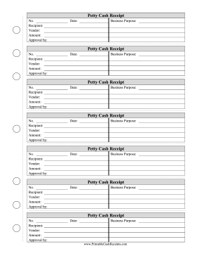 Petty Cash Book (7 per page) cash receipt