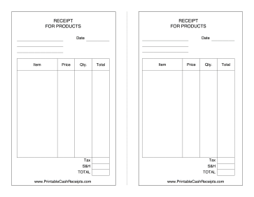 Products Receipt cash receipt