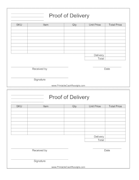 Proof Of Delivery Receipt cash receipt