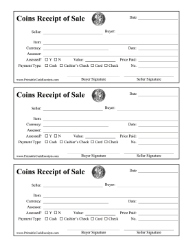 Receipt Of Sale Coins cash receipt