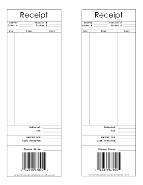 Receipt With Barcode cash receipt