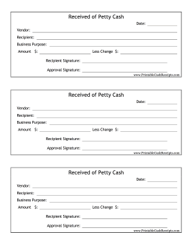 Received of Petty Cash (3 per page)