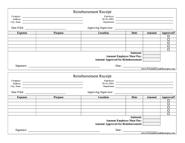 Reimbursement Receipts cash receipt