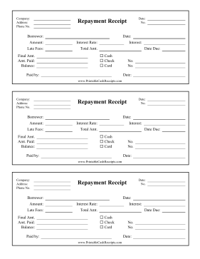 Repayment Receipt cash receipt