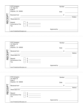 Reservation Receipt cash receipt