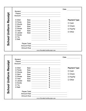 School Uniform Receipt cash receipt