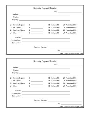 Security Deposit Receipt cash receipt