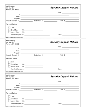 Security Deposit Refund Receipt cash receipt