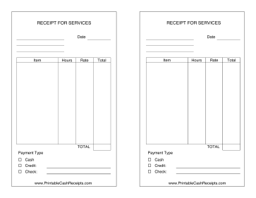 Services Receipt With Payment Type cash receipt