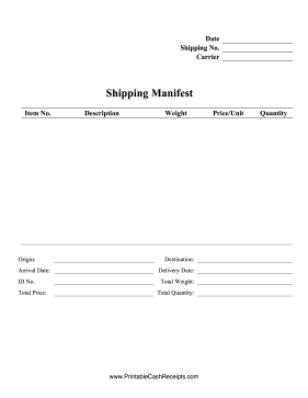 Shipping Manifest cash receipt