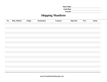 Shipping Manifest Log cash receipt